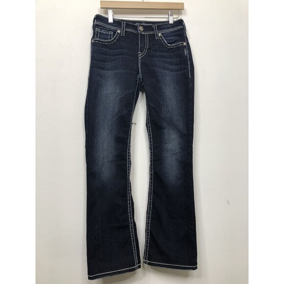 Silver Natsuki Flap Womens 29x31 (Hem) Dark Blue Denim Jeans Bootcut Embroidered - Picture 2 of 9